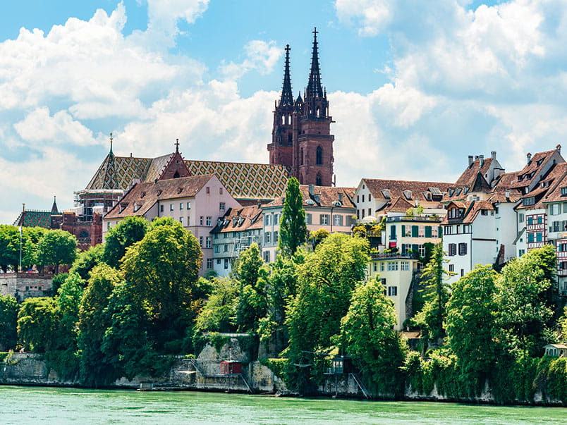 A view towards the church in Basel, Switzerland